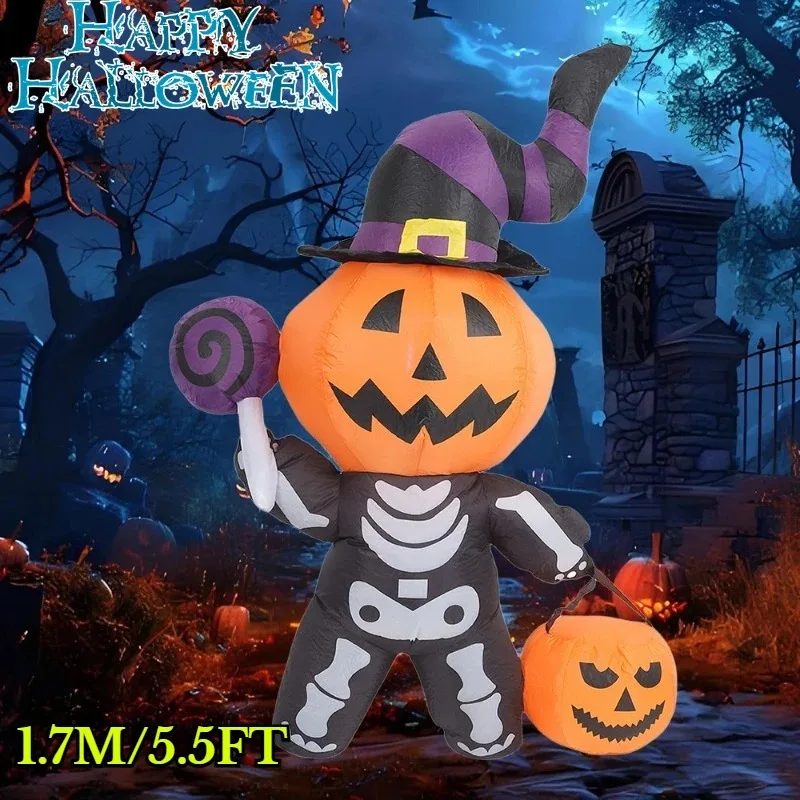 Juguetes inflables de 5,5 pies, calabaza gigante, fantasma, decoración de Halloween, jardín al aire libre, casas, decoración brillante, modelo inflado de terror