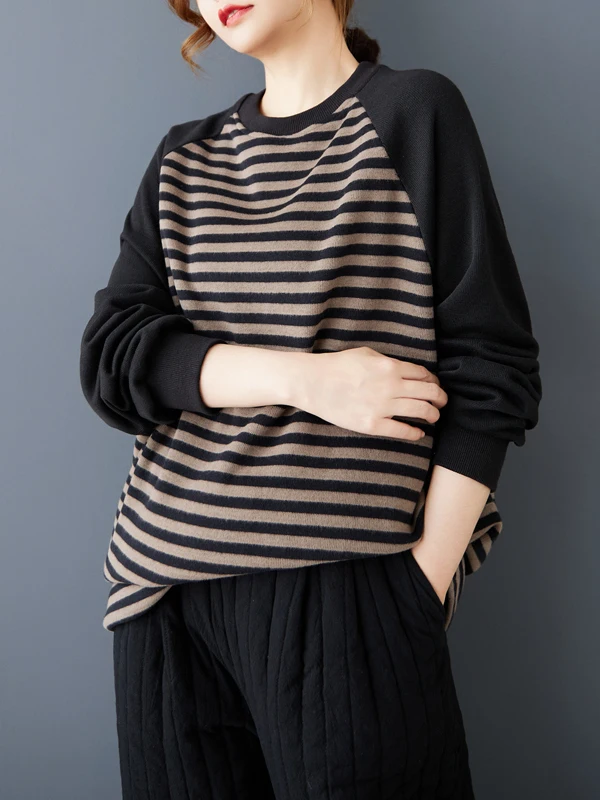 الكورية Sle حجم كبير Fce اصطف Brued هوديي المرأة الخريف الشتاء وصول جديد مخطط فضفاض صالح مريحة البلوز