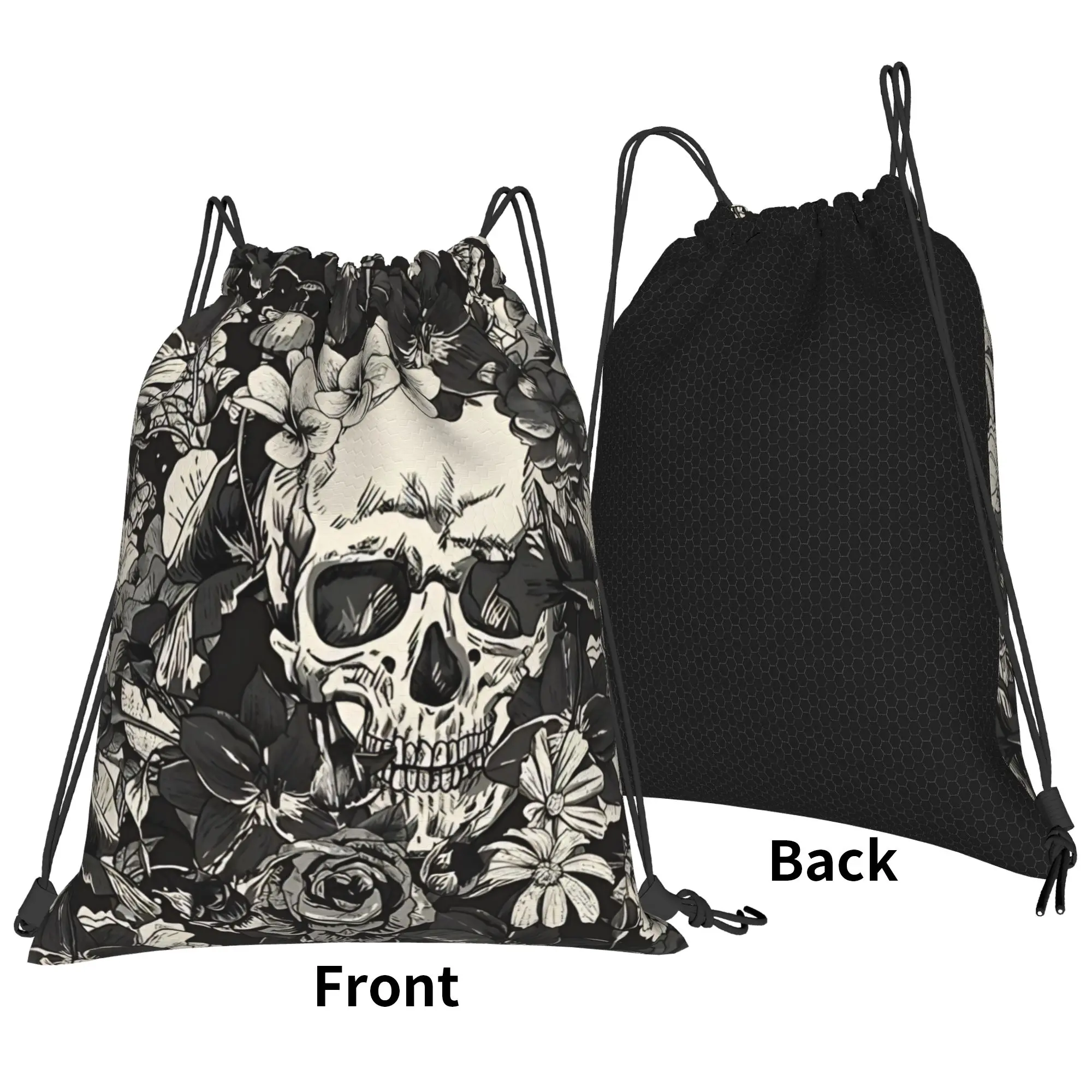 Floral SKULLS Portable Travel Riding Gym Drawstring Storage Sporty Backpacks