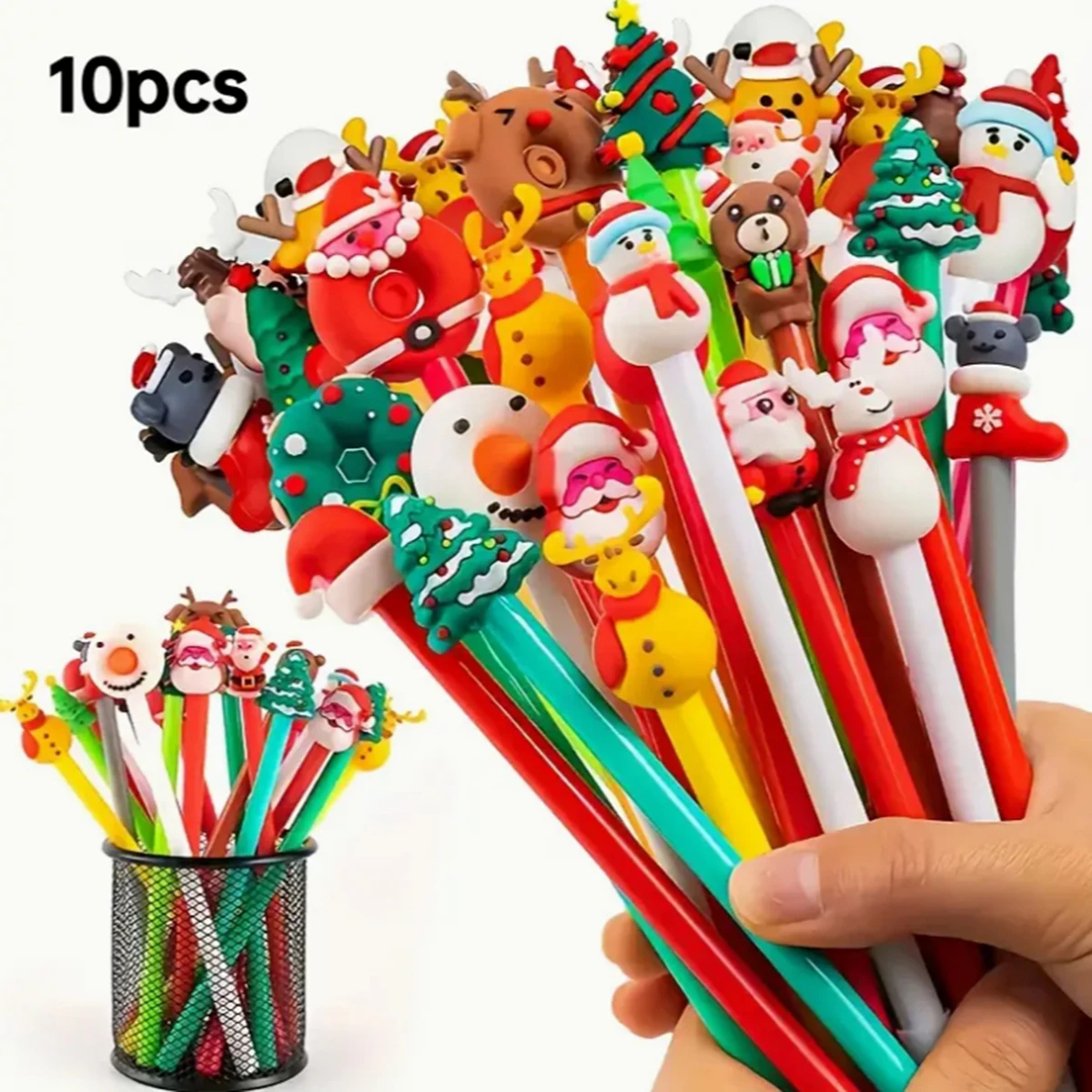 

10 random styles of mixed Christmas gel pens, school supplies, family gifts, Christmas gifts, and cute 3d cartoon pens