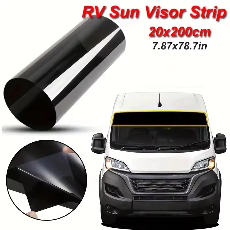 

1PCS Glossy Black Vinyl Sun Strip Front & Rear Windscreen Sunstrip With Fitting Tool For Camper Van Motorhome 20x200cm