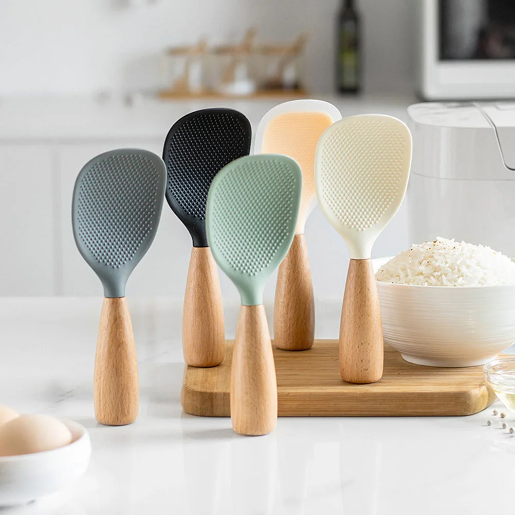 Colher de arroz de silicone compacta reutilizável espátula sem colher acessórios de cozinha utensílios de mesa seguros espátula de arroz doméstico