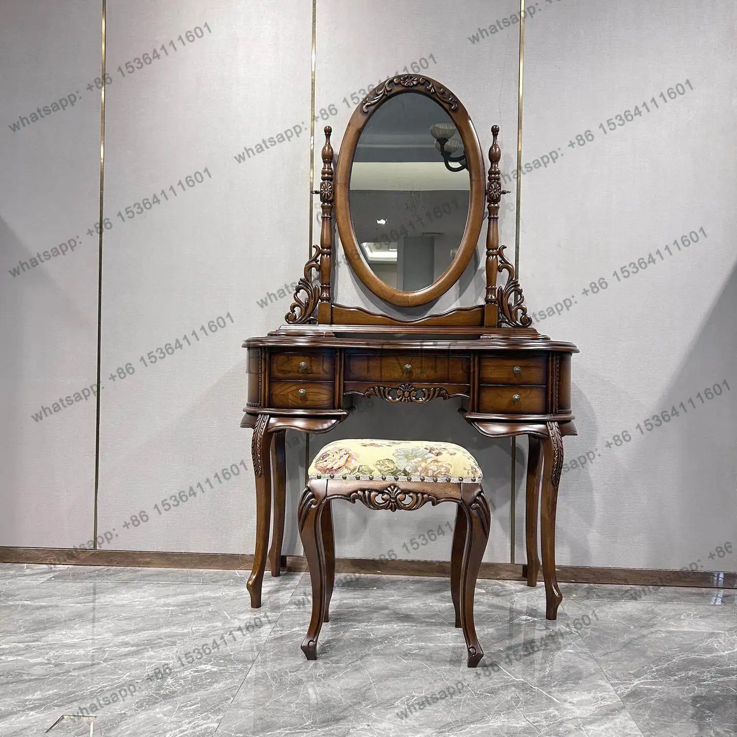 American dresser solid wood European simple modern French light luxury retro makeup mirror