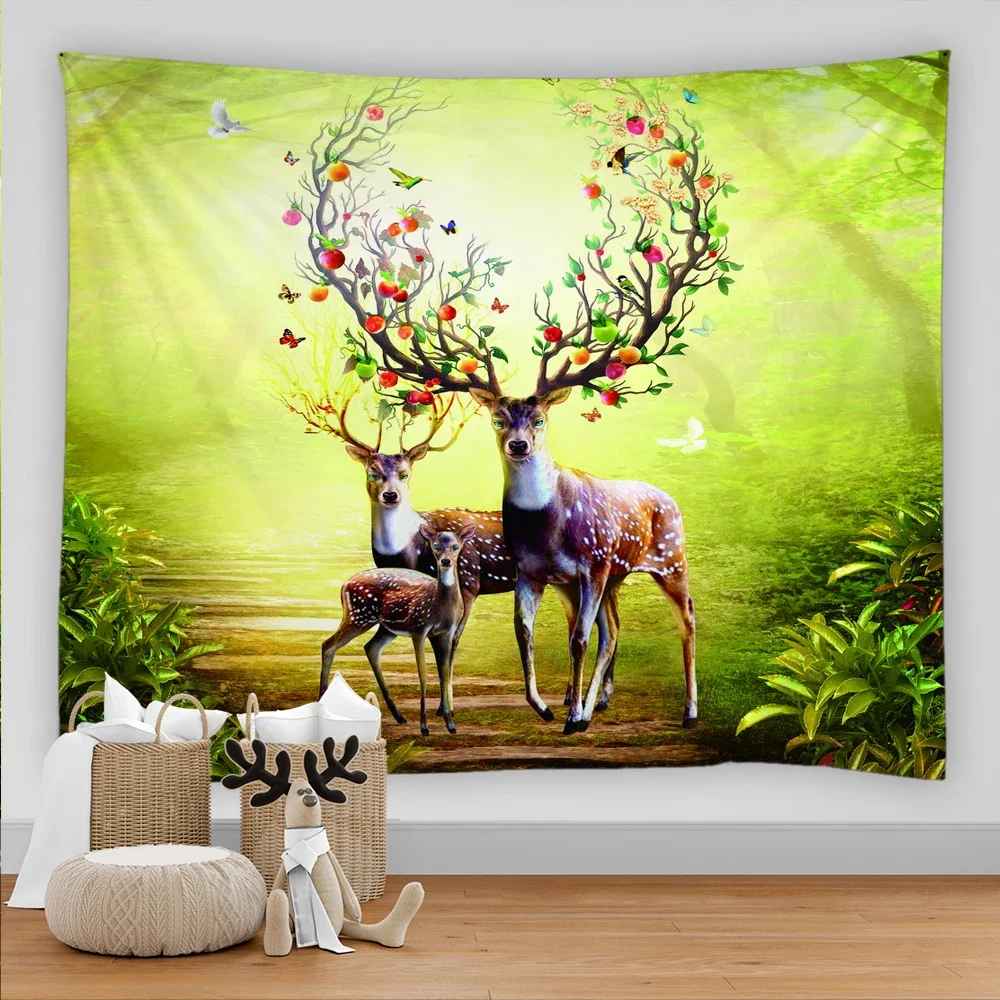 Nature Landscape Tapestry 3D Print Forest Elk Plant Wall Hanging Kawaii Wall Decor Home Bedroom Art Asthetic Room Decor Tapestry