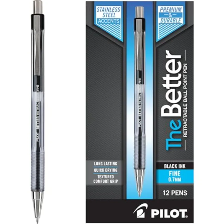

The Better Ball Point Pen, Refillable and Retractable Ballpoint Pens, 0.7mm,,12-Pack