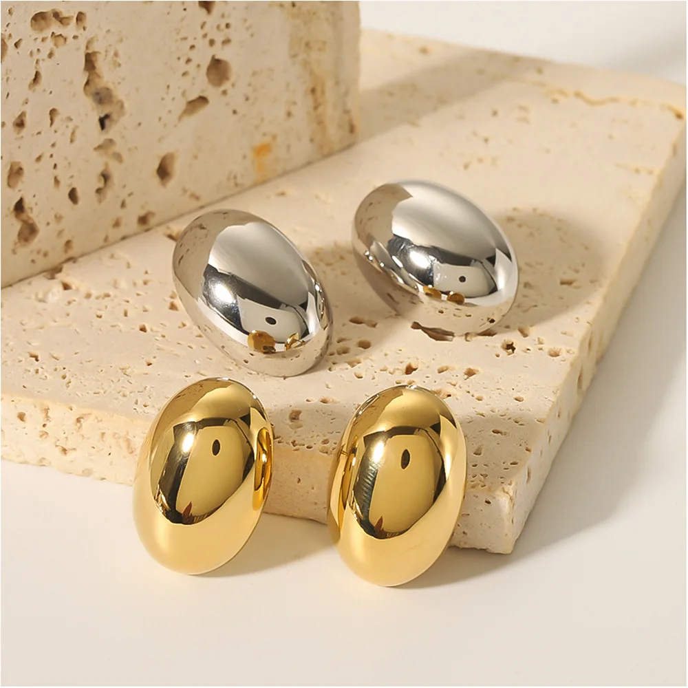 

New High-end Minimalist Glossy Eggshell Shaped Earrings Titanium Steel Gold-plated Round Oval Earrings Fashion Jewelry Female