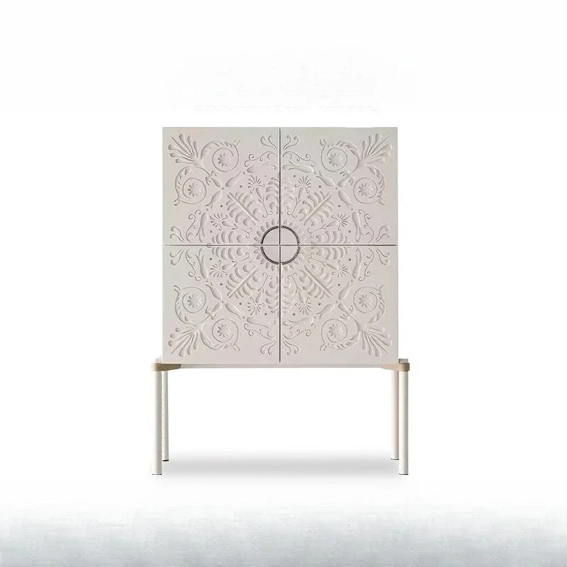 

Solid wood hollow carving, pattern wine cabinet, villa designer model, creative high-end display cabinet