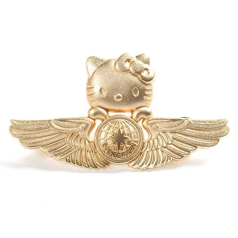 Sanrio Hello Kitty Original Genuine Kitty Gold Plated Flight Badge Cabin Crew Flight Attendant Badge Fashion Gifts for Girls