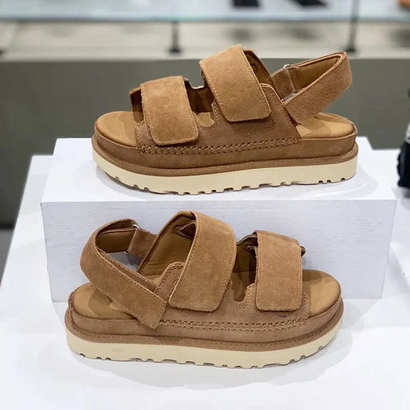 Sandalias romanas de piel auténtica para mujer, zapatos de playa con punta abierta y Correa, para primavera y verano, 2024