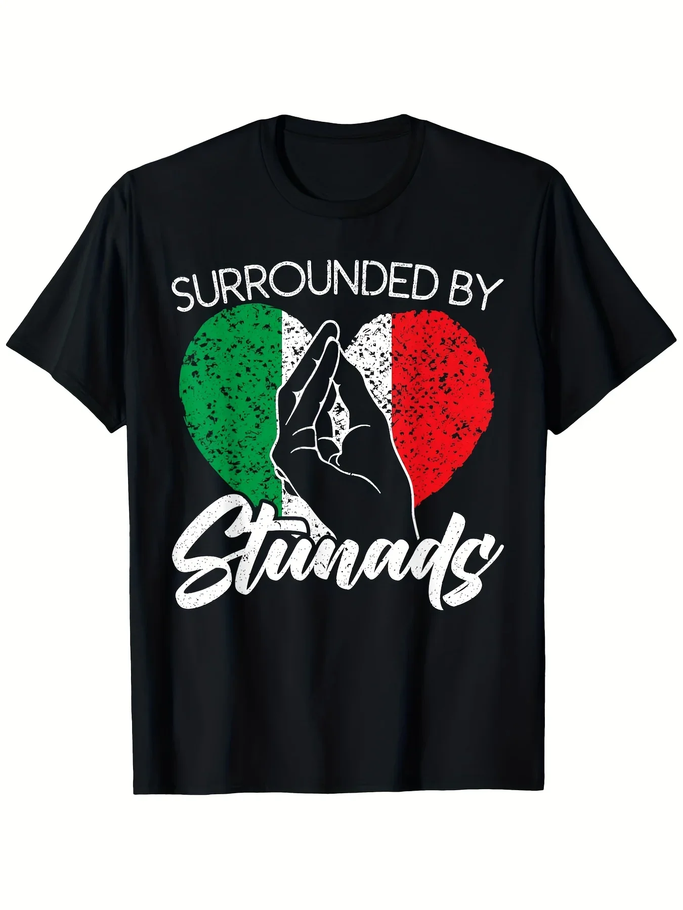 Men's & 's Italian Flag T-Shirt - Surrounded by Stunads Slogan & Italy Map Print - 180g Heavyweight Cotton Retro Casual Tee for Casual Attire, Hiking, Italian Culture Fans - Funny Italian Pride Gift (Green/White/Red)