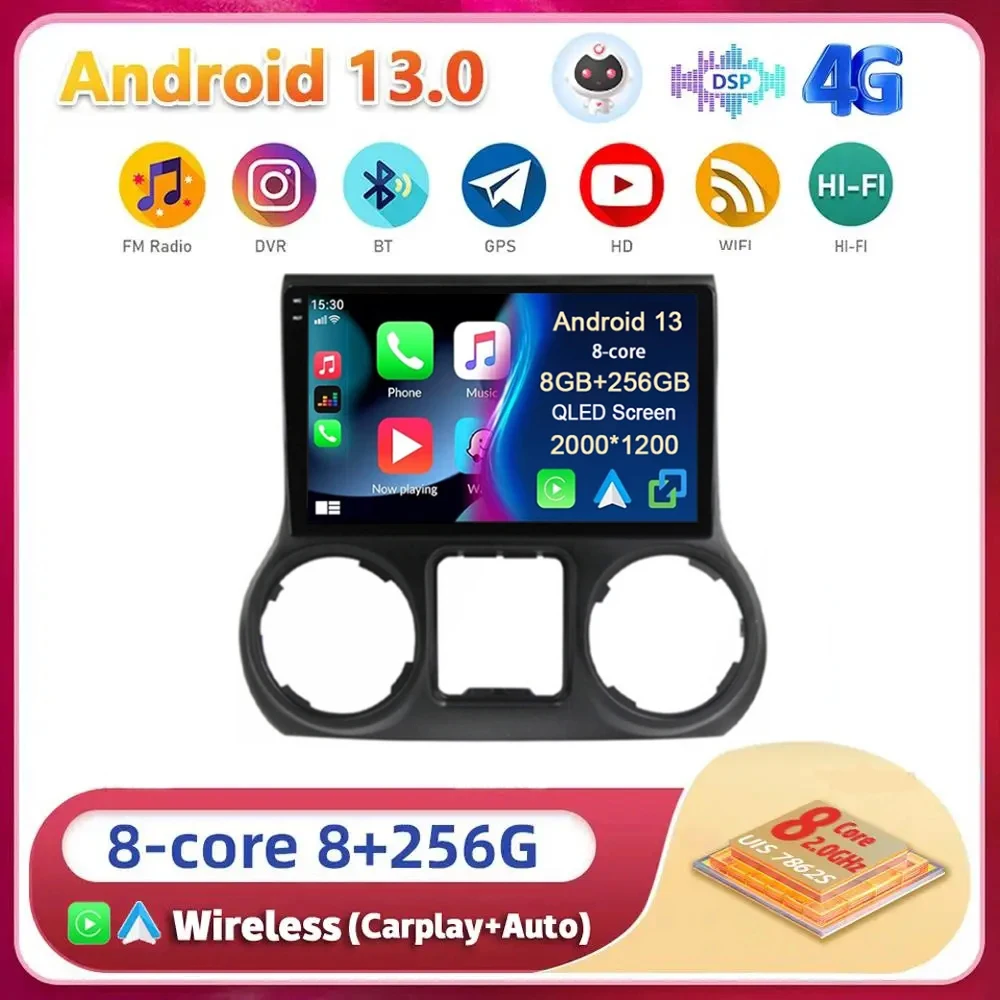 

Android13 For Jeep Wrangler 3 JK 2011 2012 2013 2014 -2017 Car Radio Navigation Multimedia Player Video WIFI+4G DSP Carplay Auto