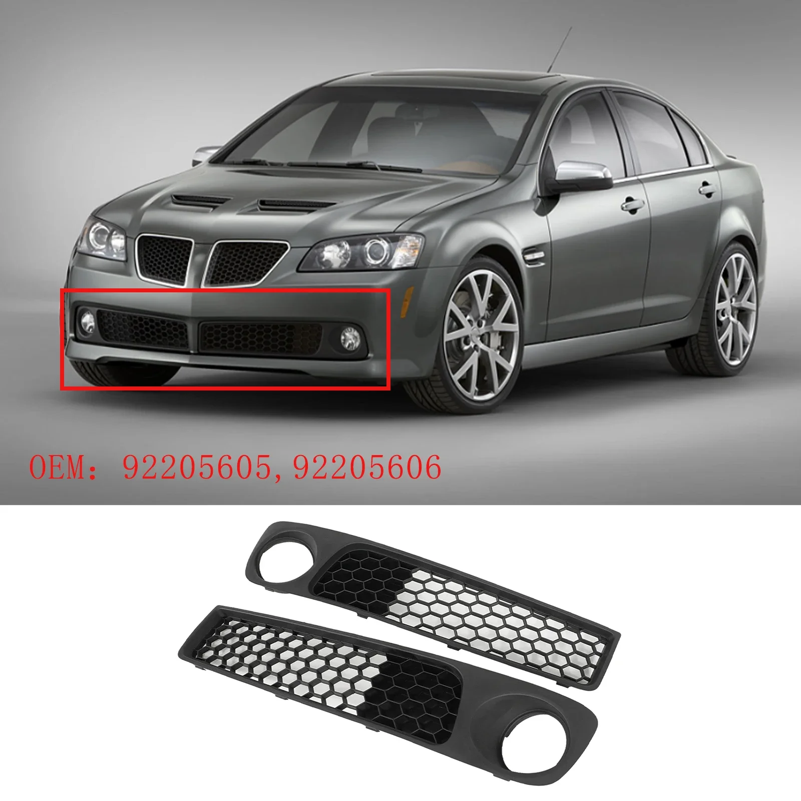 For Pontiac G8 Base GT 2008 2009 Car Lower Bumper Grille Mesh Insert OE Part 92205605 92205606 Accessories Matte Black Body Kit