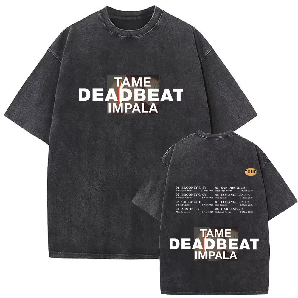 

Hot Sale Rock Band Tame Impala Deadbeat Vintage Washed T-shirt Men Women Retro Casual Cotton T Shirts Male Oversized Streetwear