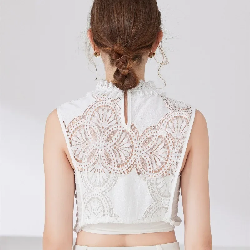 레이스 플로럴 가짜 칼라 여성용 반셔츠 탈부착 가능한 칼라 러플 탈부착 가능한 장식용 칼라 스웨터 액세서리