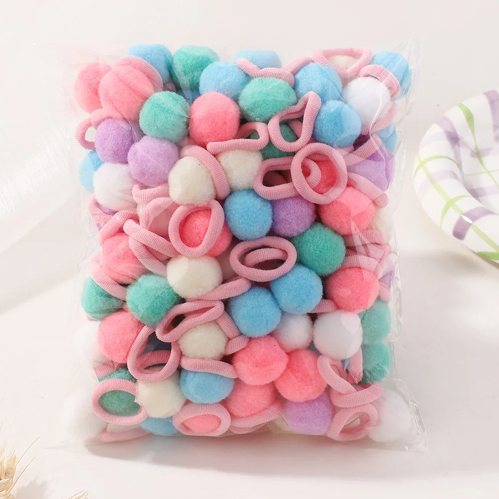 

10 шт./компл., эластичные ленты для волос с плюшевыми шариками для девочек, резинка для волос, резинки для волос, детские аксессуары для волос, детский зажим для сладостей