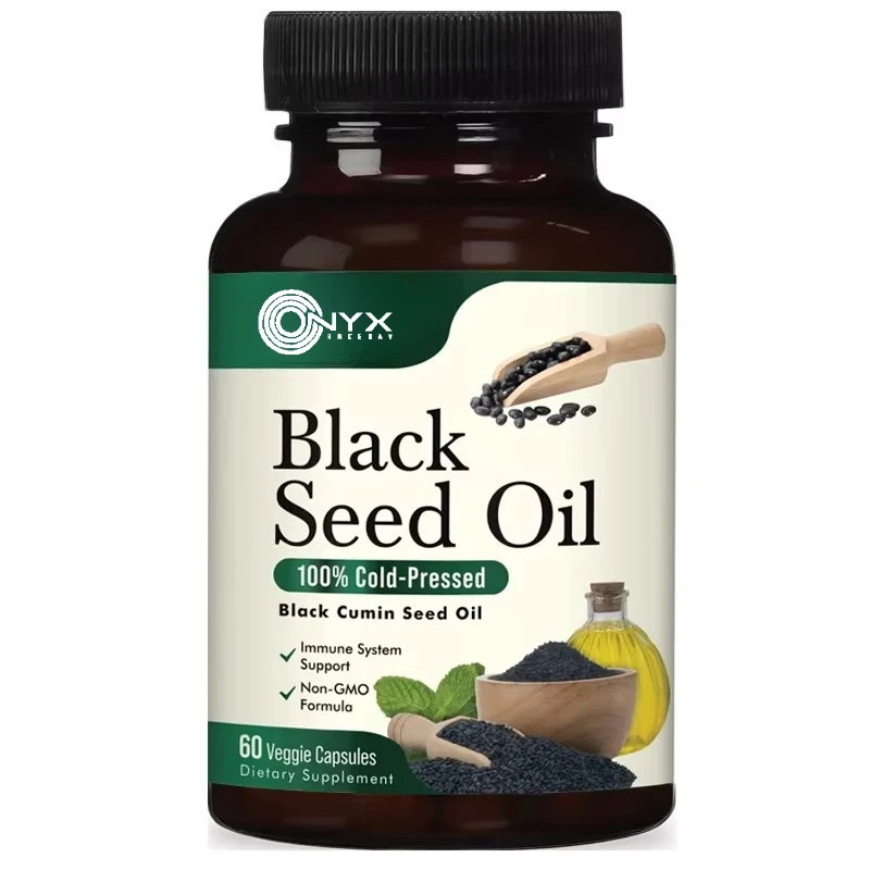 Cápsulas de aceite de semilla negra de alta calidad prensadas en frío vegetarianas 1000 mg apoyan el cabello y el cerebro, sin OGM -60 cápsulas