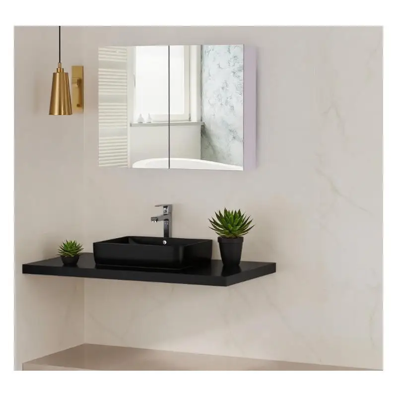 Double Door Wall Mounted Bathroom Mirror with Adjustable Height and Stylish Design for Space-Saving and Convenient Use