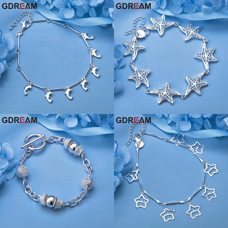 

GDREAM 925 Sterling Silver Hollow Five-Pointed Star Six-Pointed Charm Bracelet Women'S Charm Fashion Anniversary Gift Jewelry