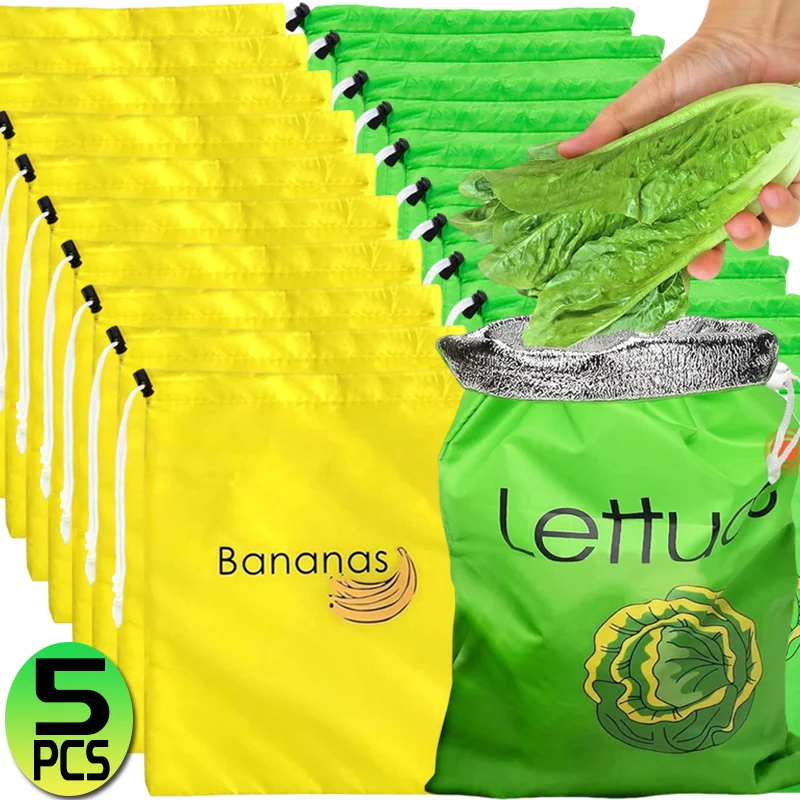 Drawstring Food Preservation Bag Lettuce Banana Fresh-keeps Bundle Pocket Kitchen Refrigerator Organizer Vegetable Fruit Bags