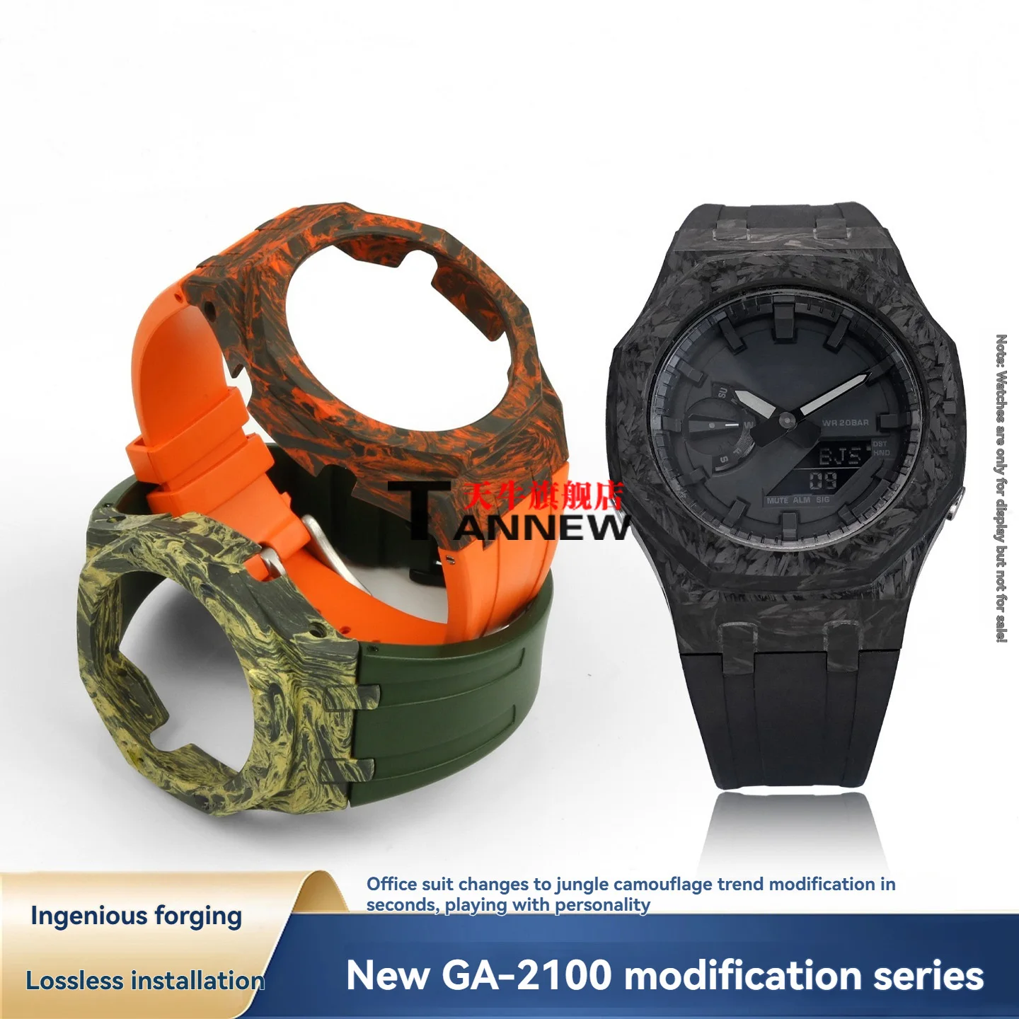 Full Ceramic Carbon Fiber Case FKM Rubber Strap Mod Kit for Casio G-Shock GA-2100 GA-2110 GA-B2100 CasiOak Upgrade Set