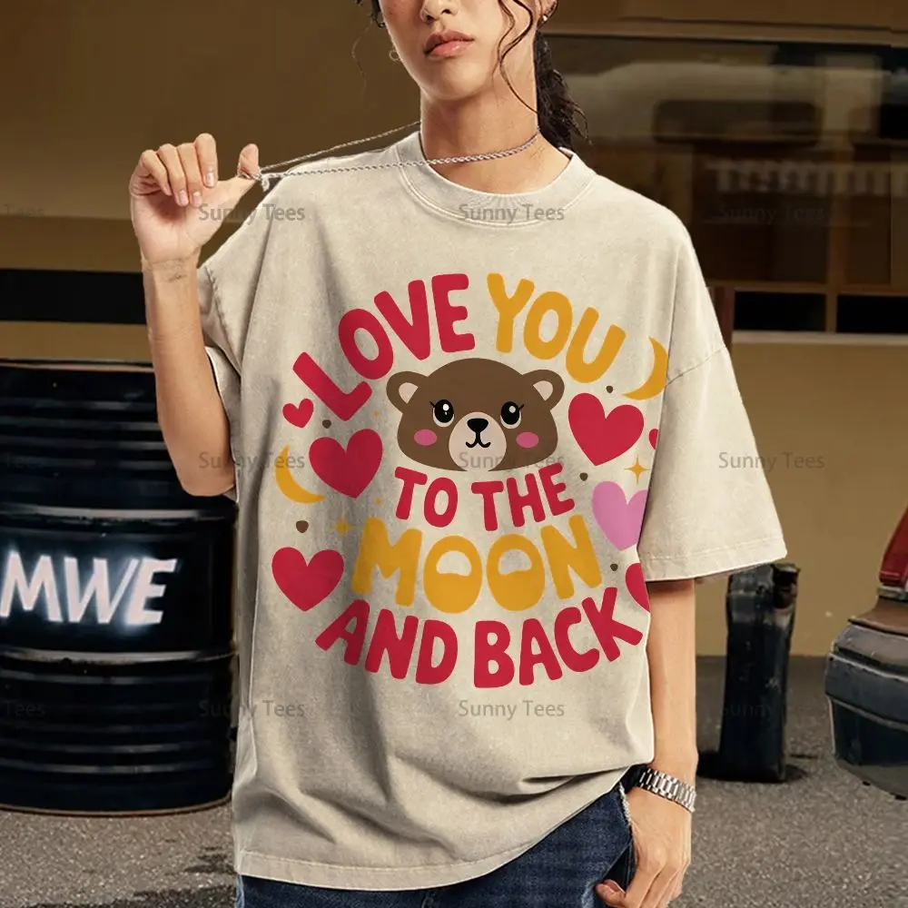 

Women Clothing Cotton T-shirt Y2k Oversized Cute Hug Pink Bear Print Tee High Quality Summer Alien Stage Top Clothes