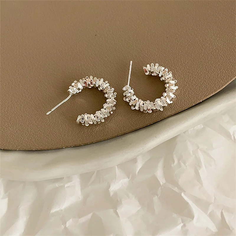 Trending Metal Hoop Earring Fashion New Design Texture Minimalist Korean Cheap Earrings for Women Jewelry Gifts 2024
