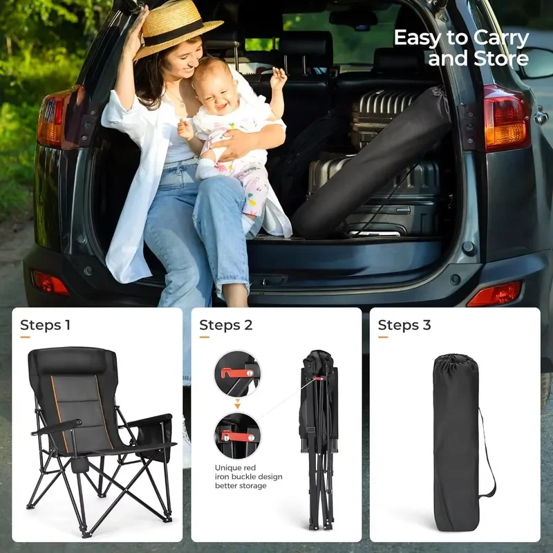 for Oversized Folding Camping Chair Portable Outdoor Heavy Duty Thickened Chair Lawn Chair with Cup Holder and Storage Bag