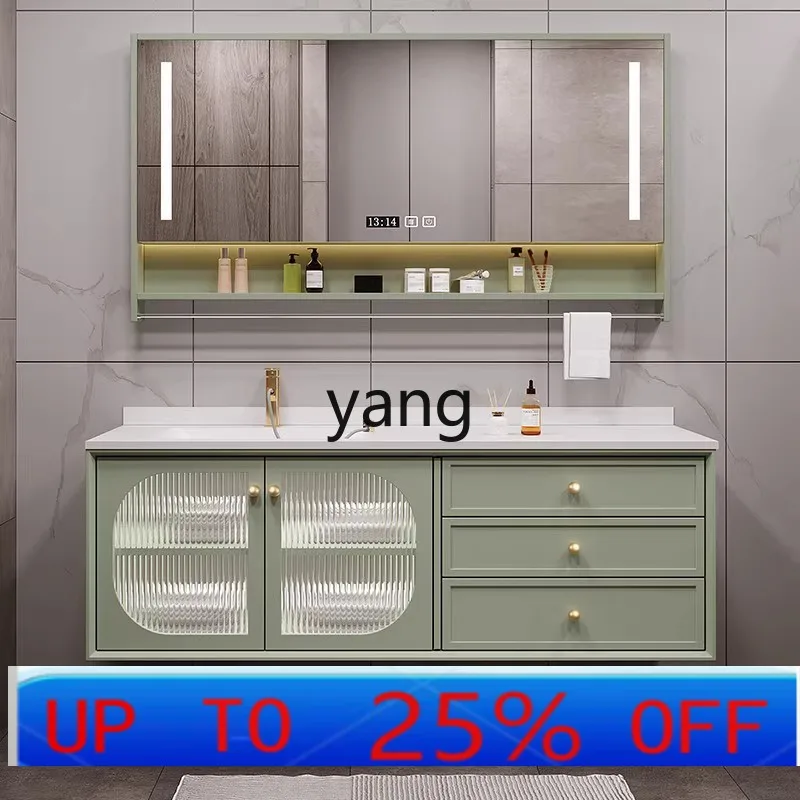 

LTT rock slab seamless splicing ceramic basin bathroom cabinet combination solid wood oak bathroom sink
