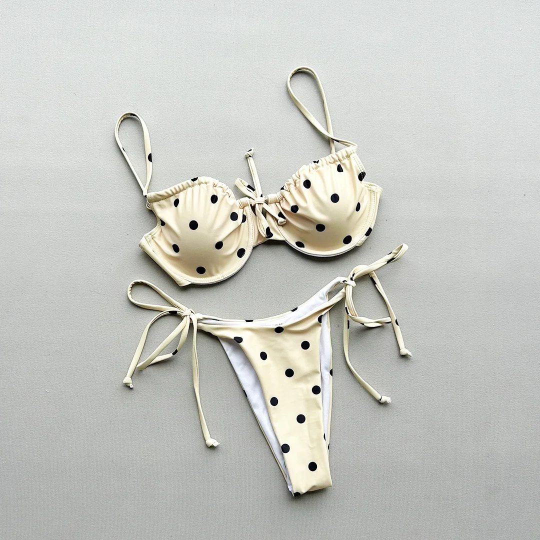 Polka Dot Bikini mit Bügel, Damen-Badeanzug, zweiteiliges Bikini-Set, mit Trägern, gepolstert, Badebekleidung, Badeanzug, Modell V8465. – Detail 6