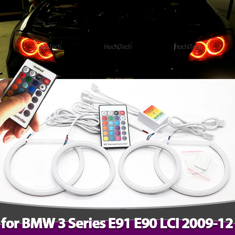 Remote Control Ultra Bright Multi Color RGB Cotton LED Angel Eyes Kit Rings for BMW 3 Series E91 E90 LCI 2009-2012 Accessories