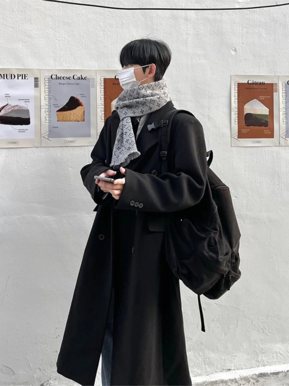 

Bla Men's Woolen Coat Overcoat Long Double-breasted Suit Collar Autumn Winter Faionable Knee-length Premium Feel