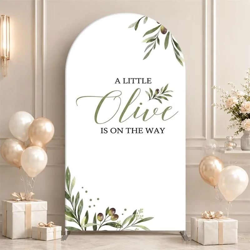 Single Side Arch Backdrop Cover Elegant Olive Themed Backdrop for Weddings and Events Featuring Arched Design Floral