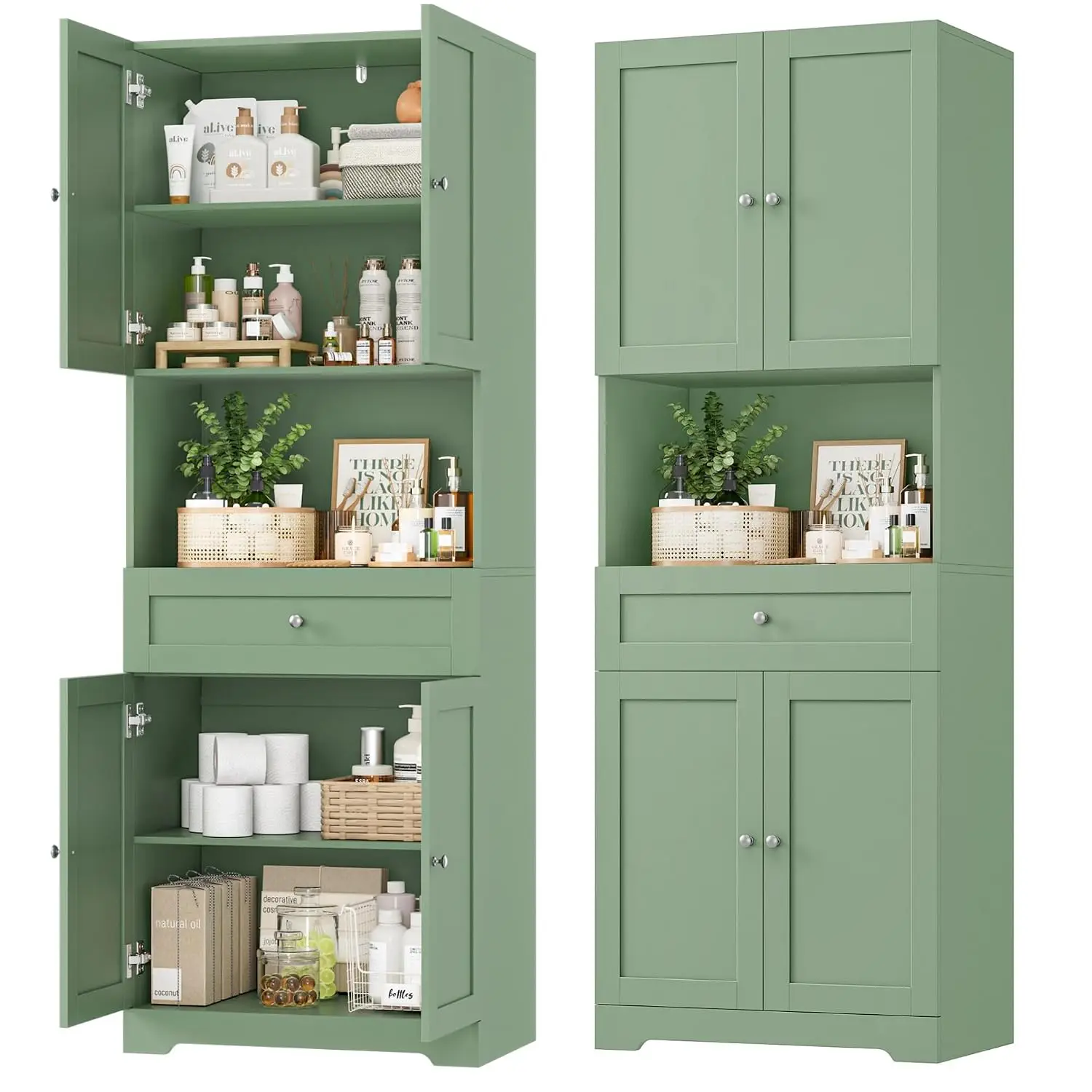 Tall Bathroom Storage Cabinet with Drawer, Modern Linen Tower, Customized