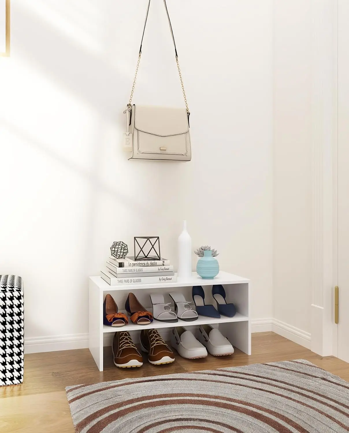 Shoe Rack White Two Tier Stackable Holds Pairs