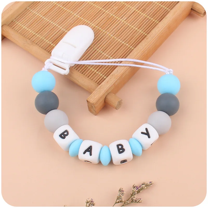 Baby Personalized Name Pacifier Clip Chains Silicone Beads Newborn  Dummy Nipple Holder Chains Teething Toy Custom Gift BPA Free