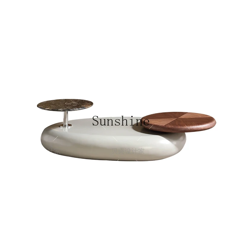 

Oval natural marble coffee table Italian minimalist rotatable home coffee table