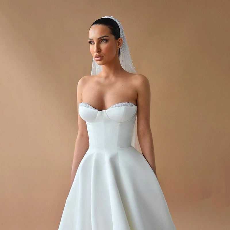 Elegante linha a vestidos de casamento 2023 querida beadings vestido de noiva com bolso branco personalizar para medidas elegante robe 2023