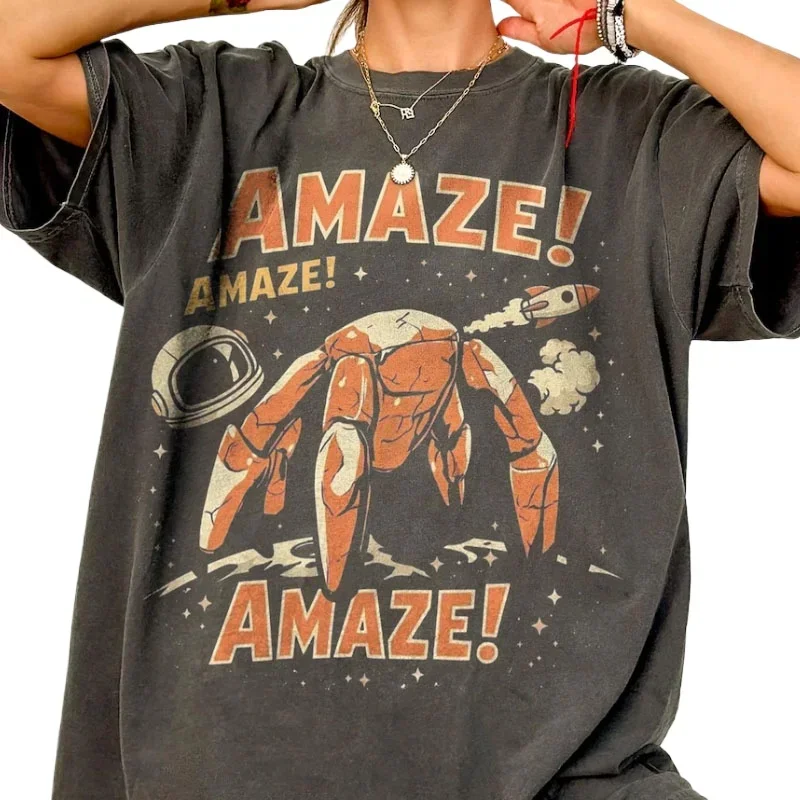 Amaze Rocket Rocky T-Shirt, Vintage Project Hail Mary T-Shirt, Baumwoll-T-Shirt, gewaschenes T-Shirt, Retro-Wissenschafts-Fiktion, Alien, T-Shirt mit Motiv für Bücherliebhaber. – Detail 4