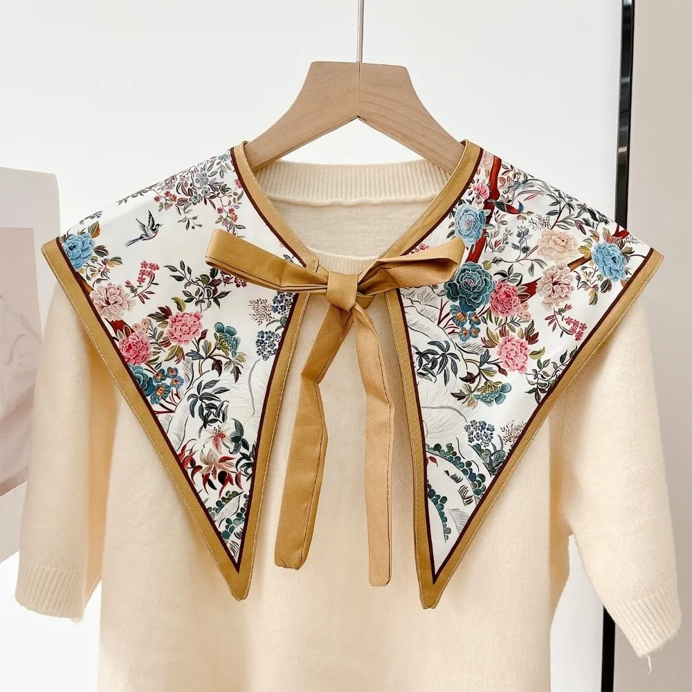 Floral Pattern Fake Collar Capelet Print Lace Up Fake Collar Shawl Chinese Style Decorative Decorative Scarf Shoulder Protection