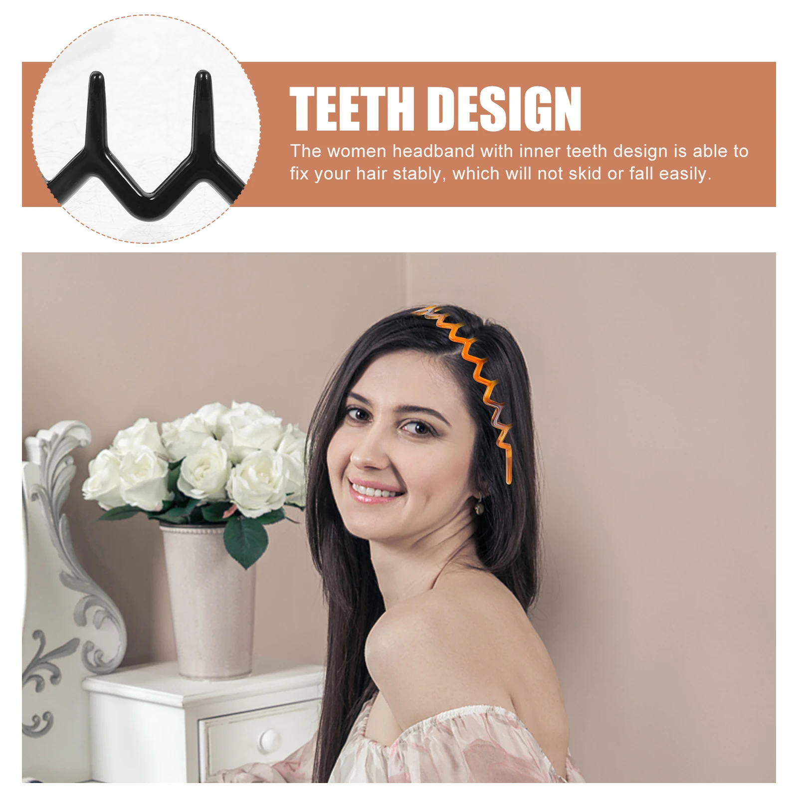 

6Pcs Wide Tooth Headbands Wave Thin Non- Hairbands Colors Women Makeup Exercise Outdoor