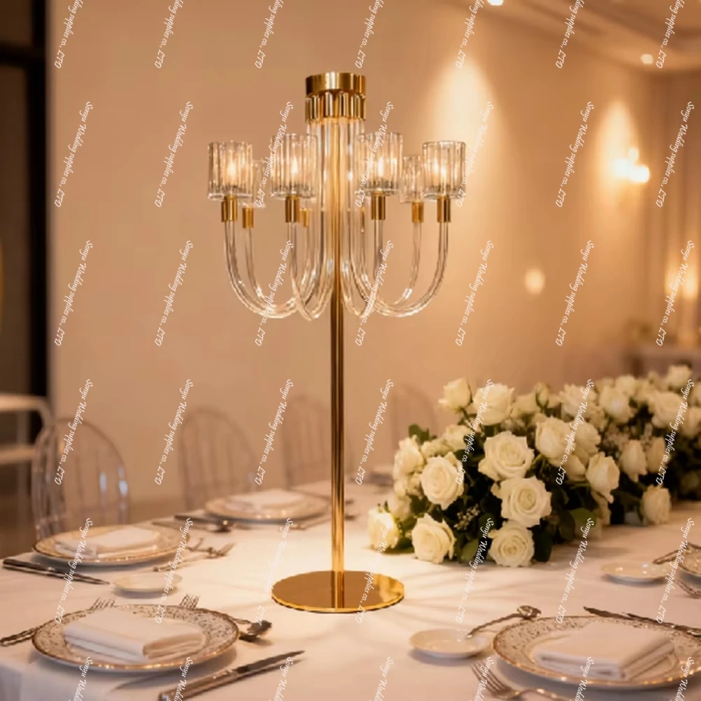 

4 шт. Новые дизайнерские большие золотые металлические подставки-канделябры с 10 рожками из акрила для свадебных украшений