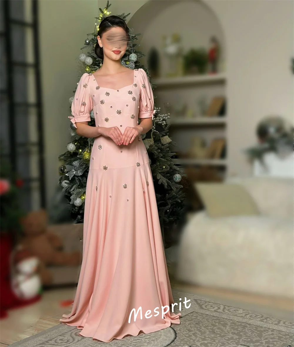 Maßgeschneiderte Glitzer-Strasssteine mit quadratischem Ausschnitt, A-Linie, lange Kleider, Grace-Abendkleid, Party, maßgeschneiderter Anlass, Vestidos de Fiesta