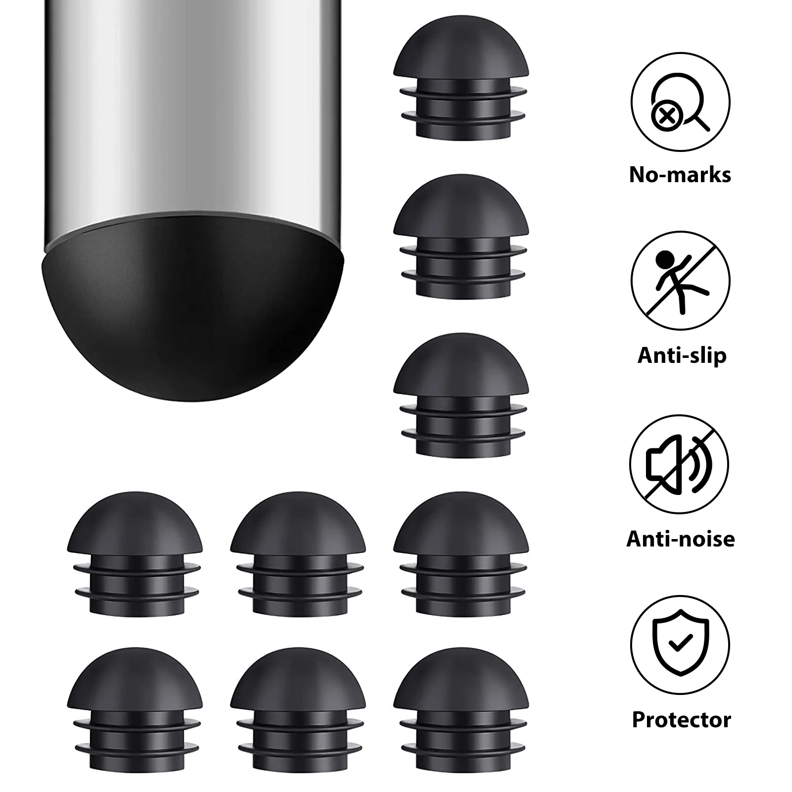 

100 Pcs Round Tub Plug Ball Floor Protector Metal Chair Leg Caps Black Plastic Furniture Feet Protectors Anti Scratch Sturdy