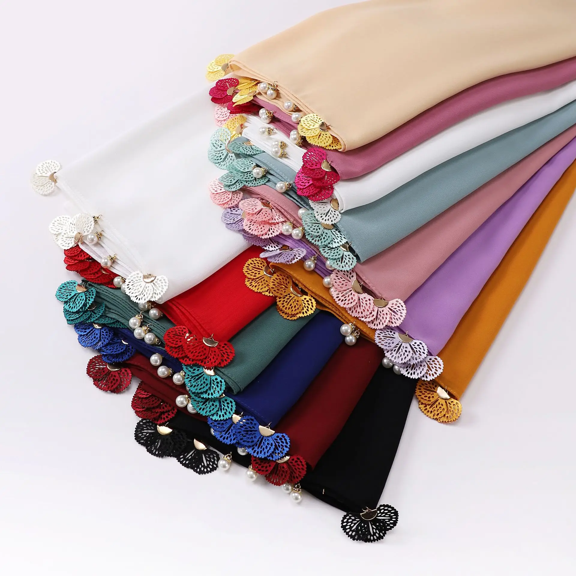 New Solid Color Chiffon Scarf Flower Hollow Out Sun Protection Shawl Fashion Headscarf Women Muslim Hijab Wrap Shawls Bandanas