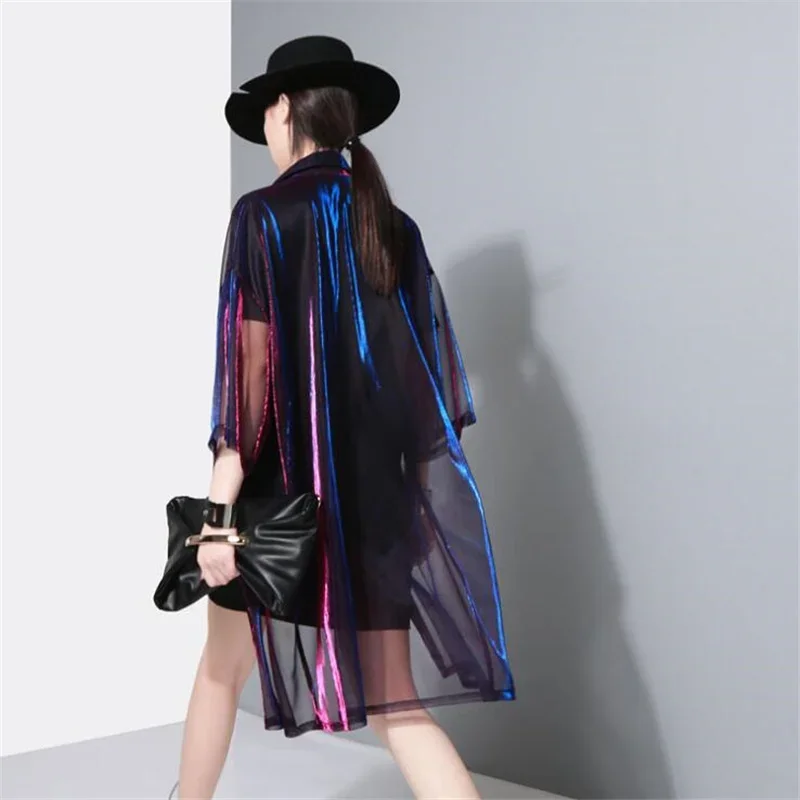 

Colorful Long Shirt Women Harajuku See-through Sunscreen Shirt Fashion Elegant Blouses