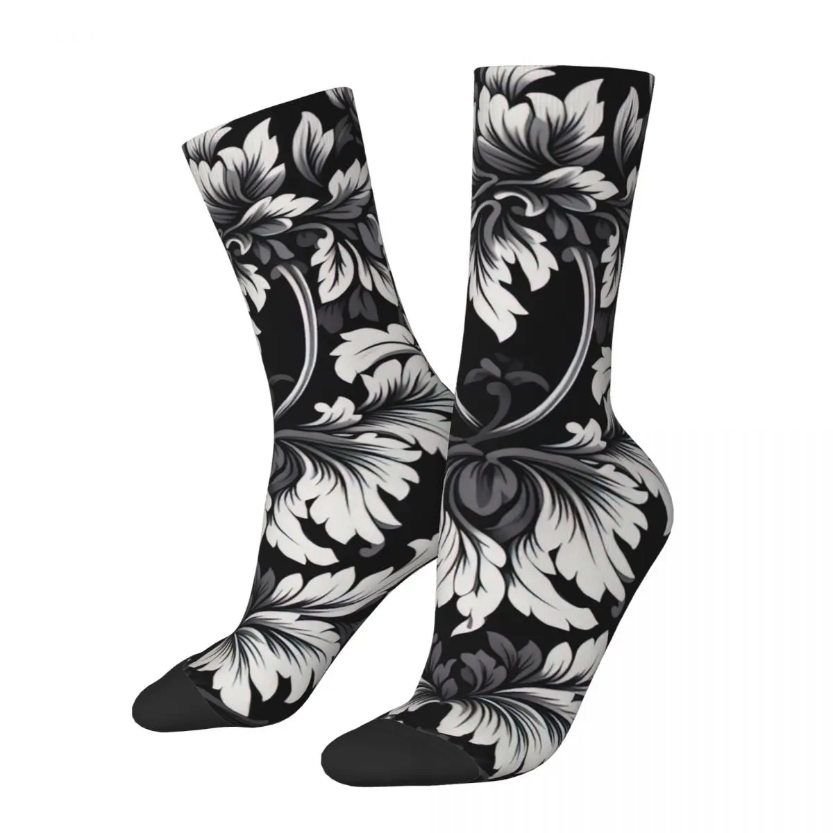 Oval Frame of Black and White Flowers Socks for Women Men Unisex Funny Happy Socks Novelty Street Style Crazy Sock