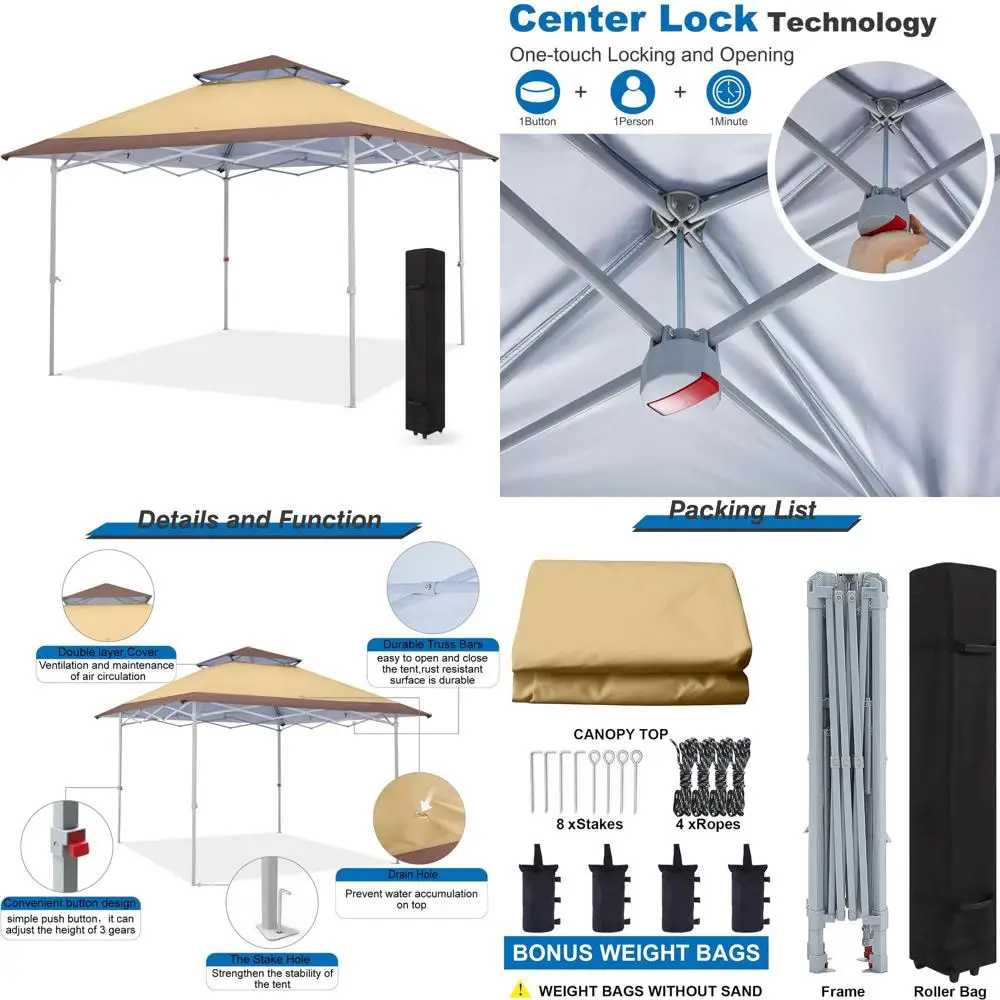 

13x13 Pop-Up Canopy Tent Instant Shelter Outdoor Canopy with Wheeled Bag (Brown&Khaki)
