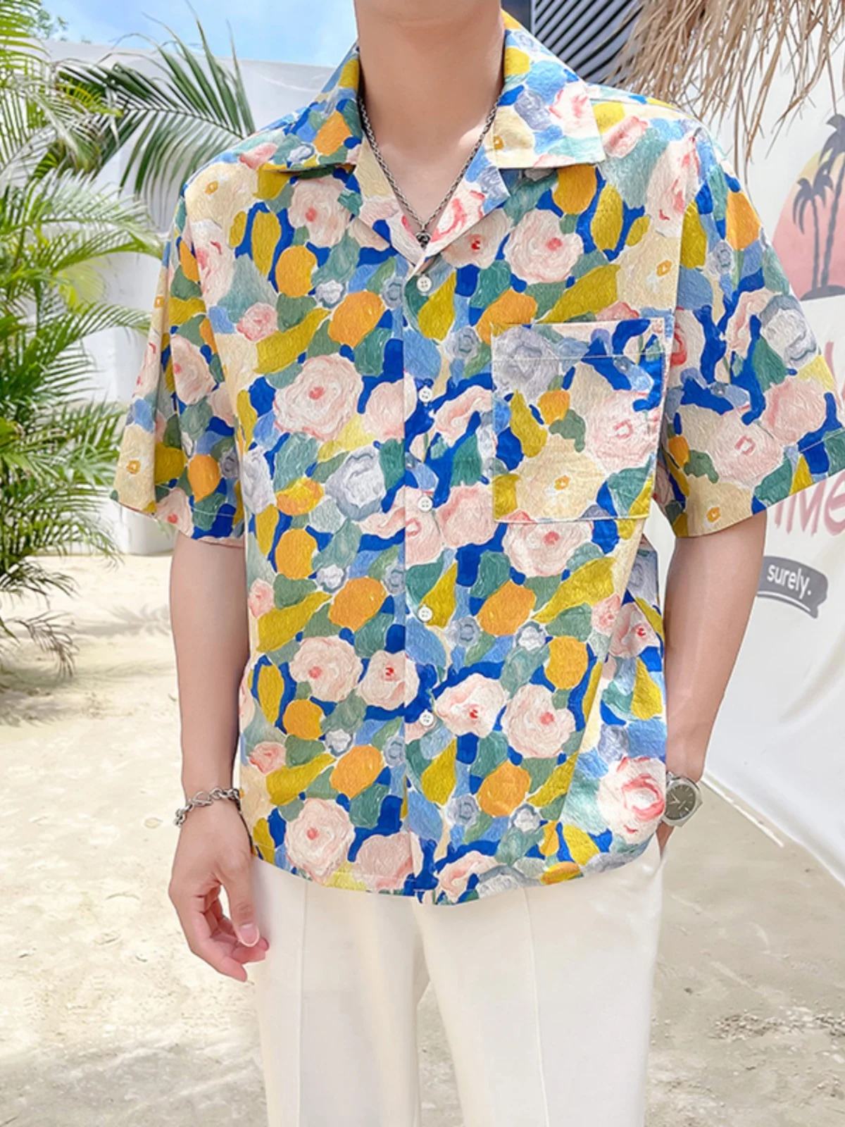 

Beach Vaion Sle Travel Matching Loose Casual ort Sve Floral irt Men's Trendy Loose Fit Summer irt Beach Painting