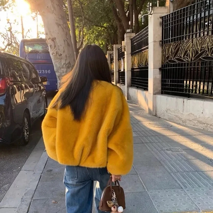 Women's Models Fairy Winter Fall Faux Fur V-neck Senior Simple Loose Leisure Comfortable Brand New Elements Harajuku Versatile
