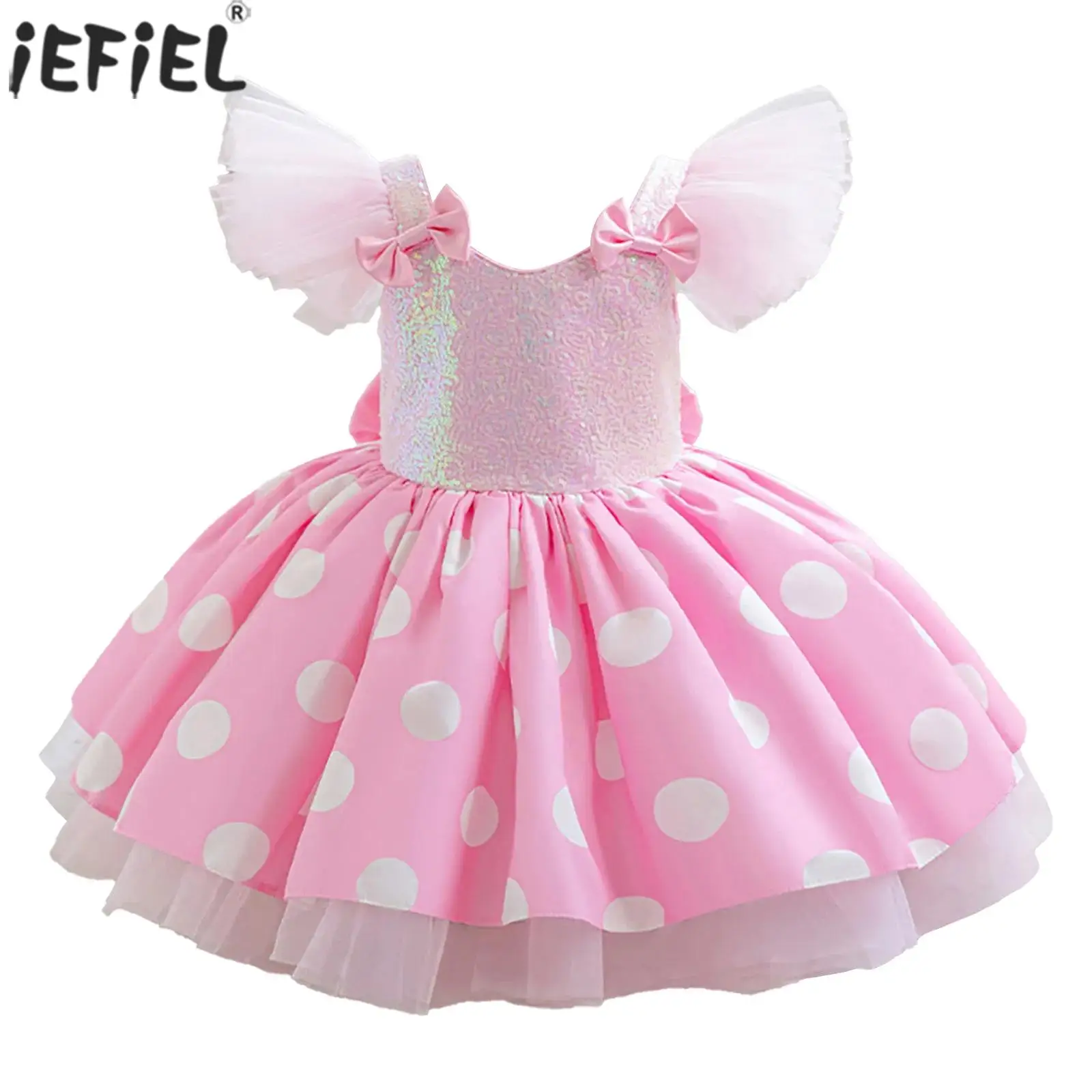 Toddler Baby Girls Princess Dress Cute Bowknot Sequin Bodice Polka Dots Tulle Tutu Dresses Wedding Birthday Party Pageant Gown